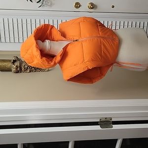 Bnigung cropped puffer vest tie waist sleeveless zip up hoodie Orange Small New…